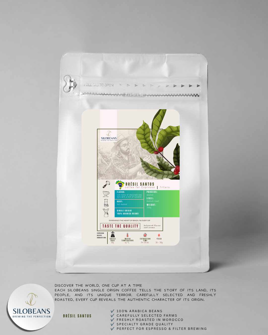 Brésil Santos – Café en Grains 250g