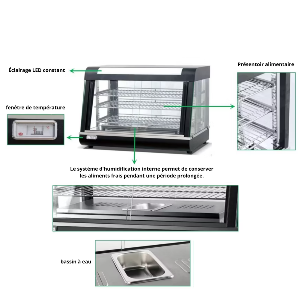VITRINE CHAUFFANTE ÉLECTRIQUE 3 NIVEAUX