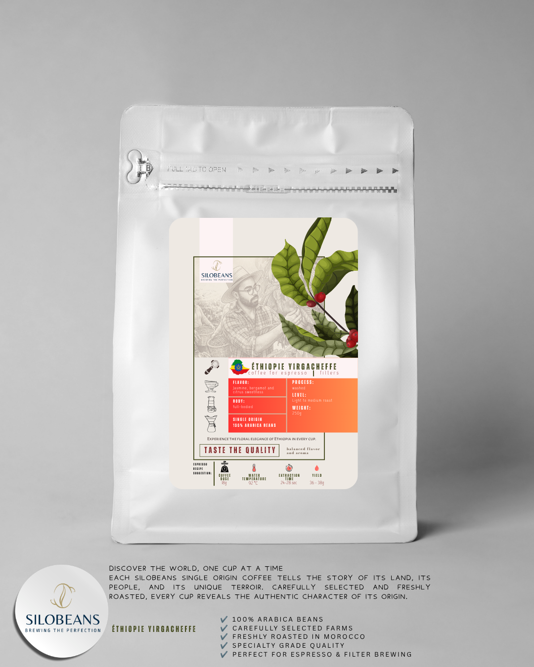 Éthiopie Yirgacheffe – Café en Grains 250g